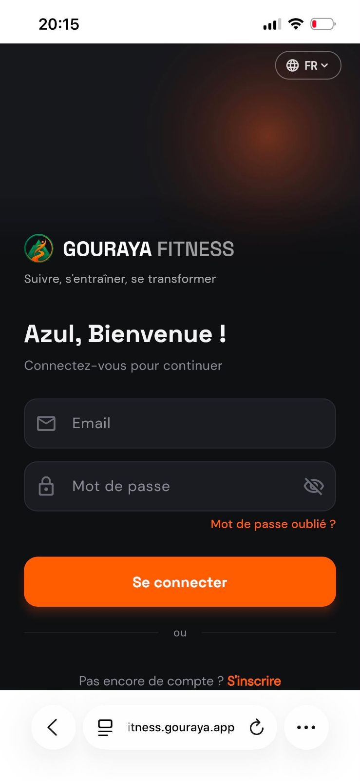 Le site fitness.gouraya.app ouvert dans Safari sur iPhone